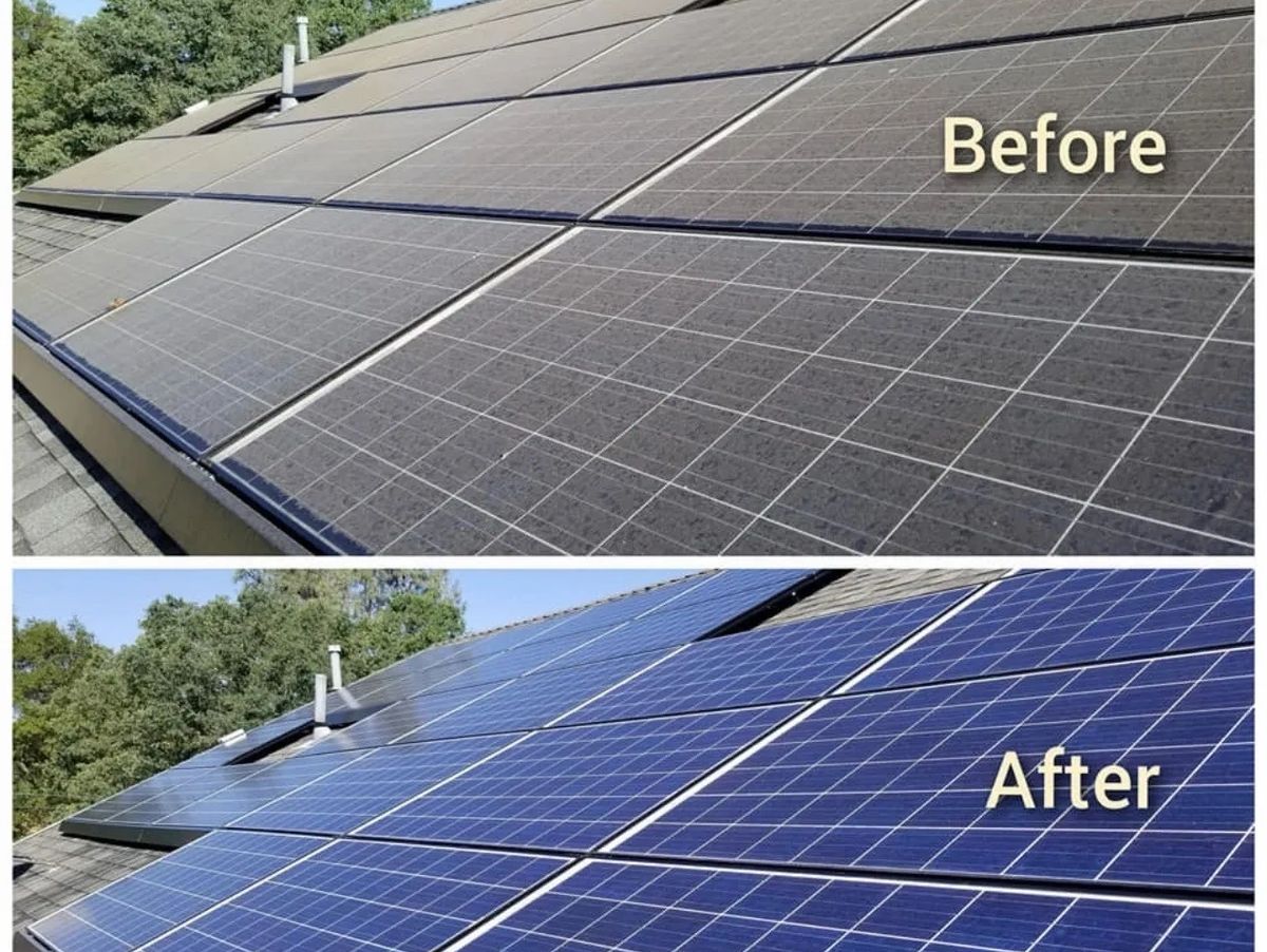 Solar panels before and after professional cleaning