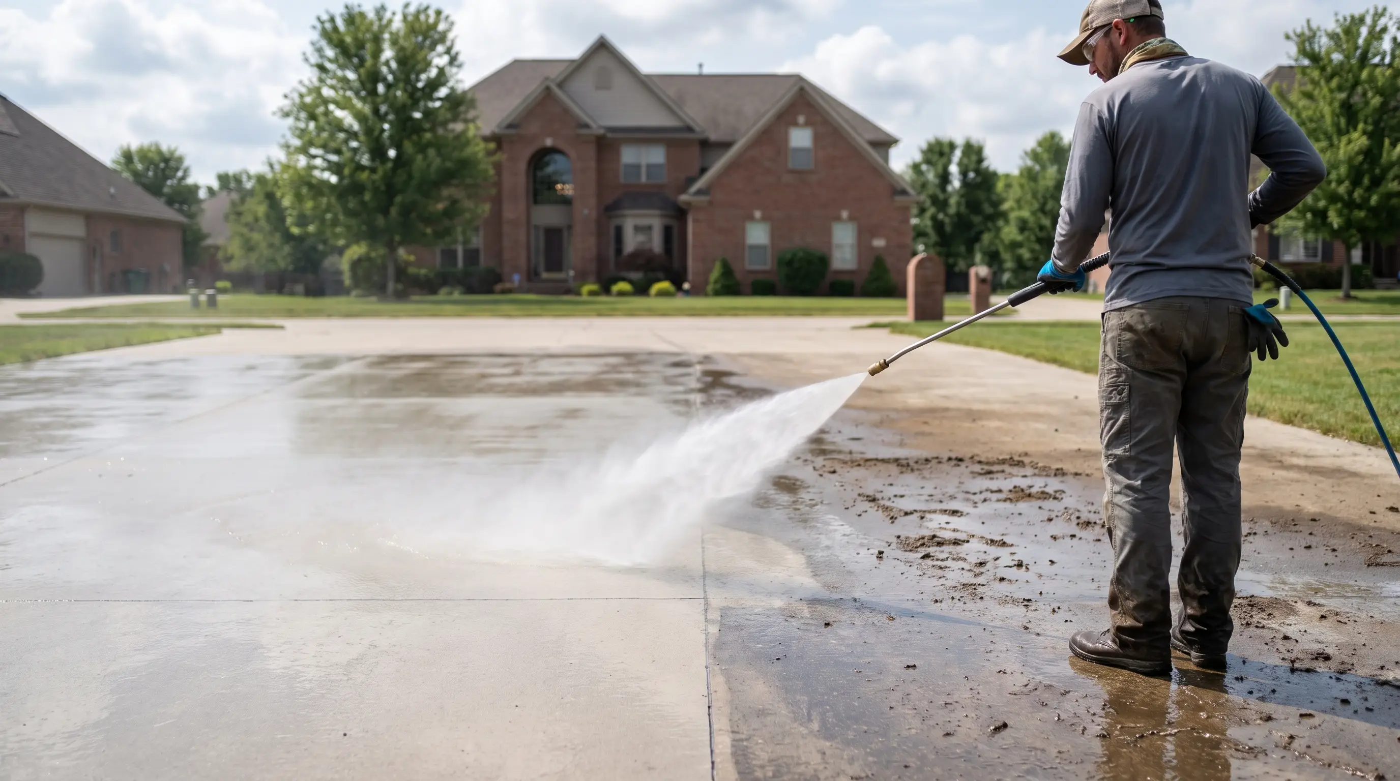 Exterior cleaning crew at a large property