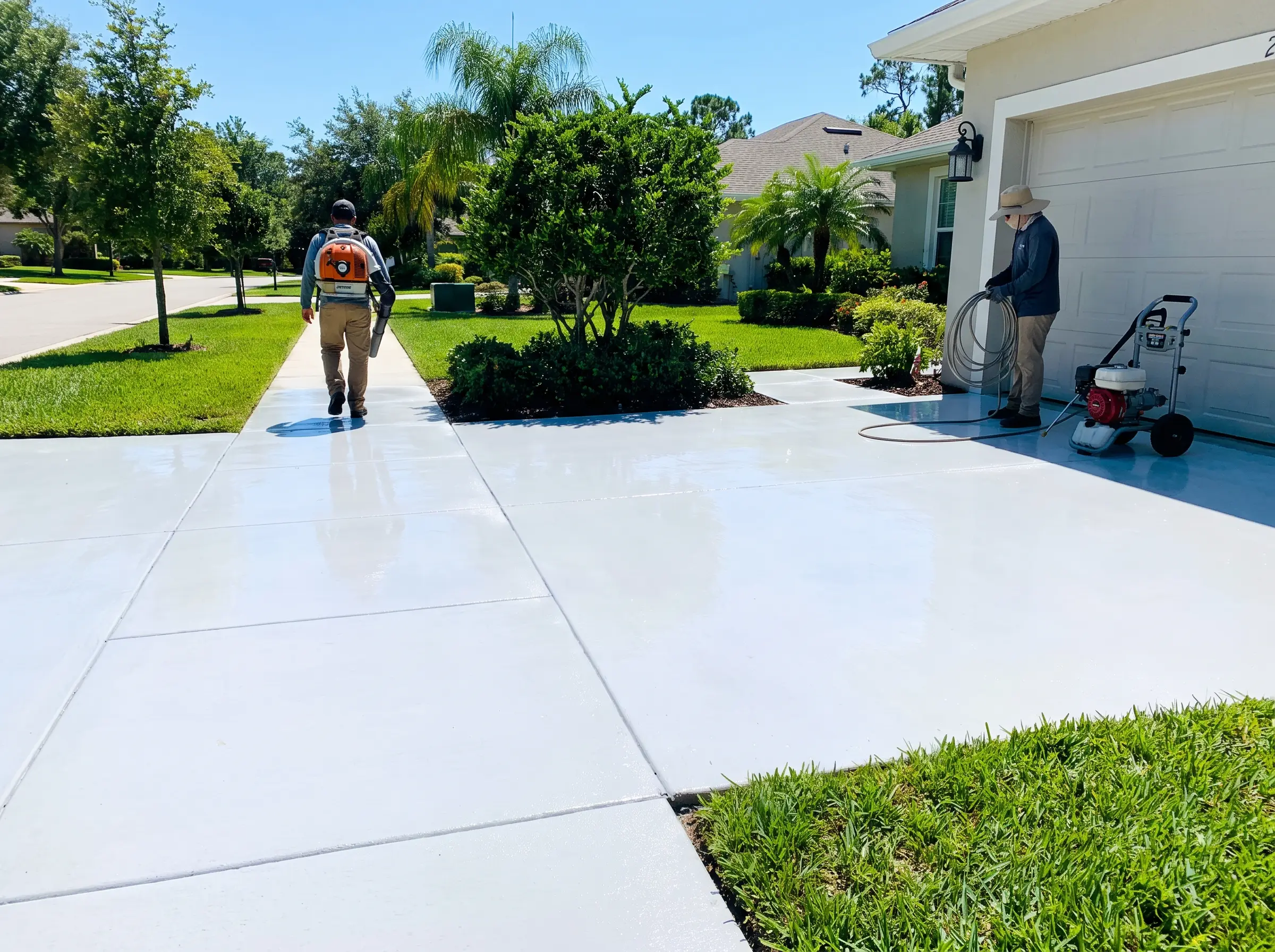 Commercial property being pressure washed