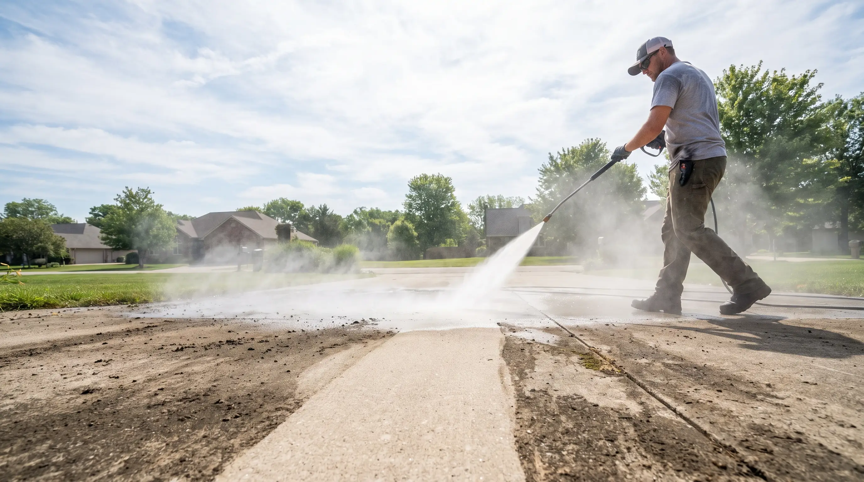 Pressure washing crew on the job