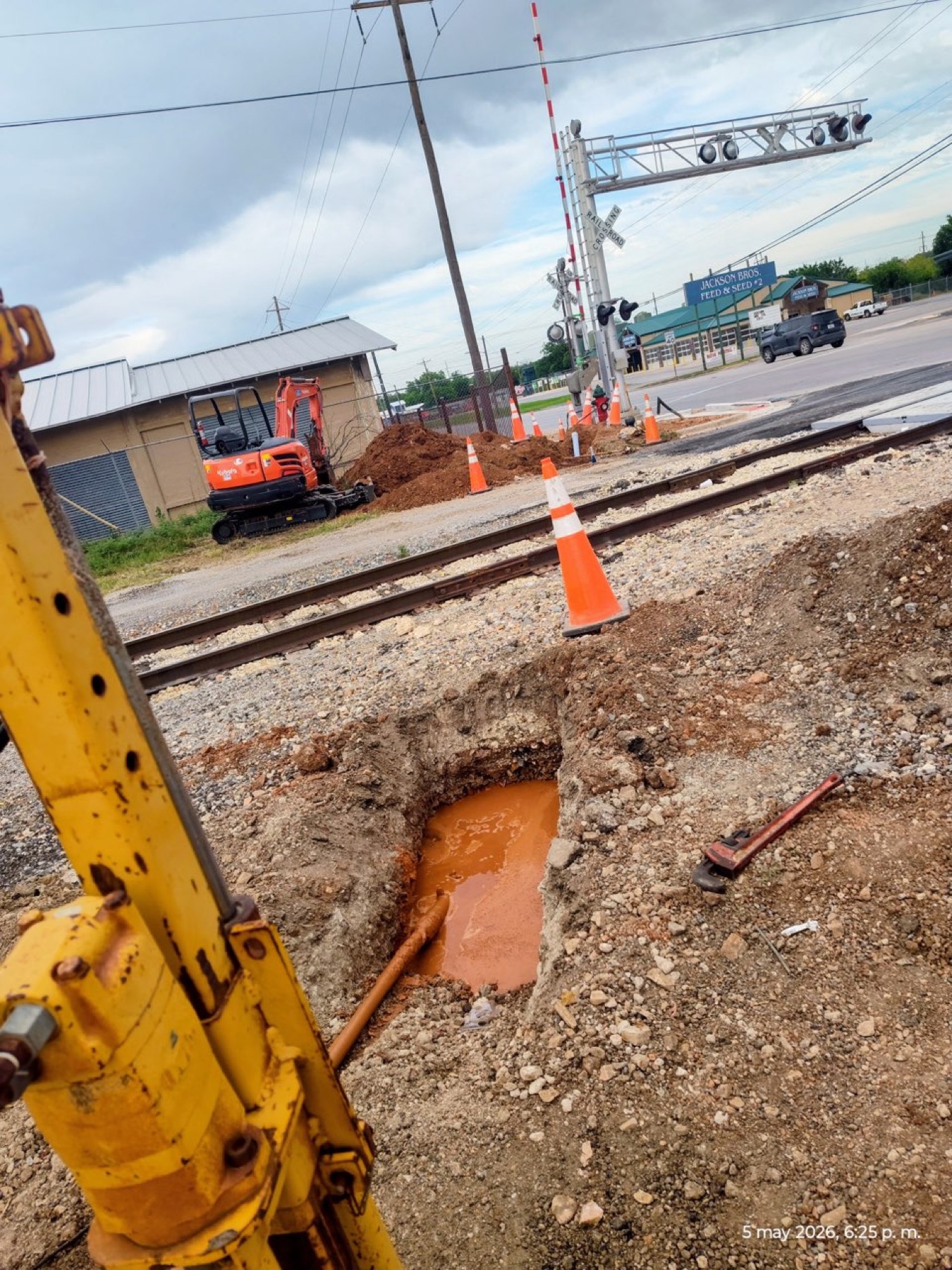 Bore pit dug at a railroad crossing