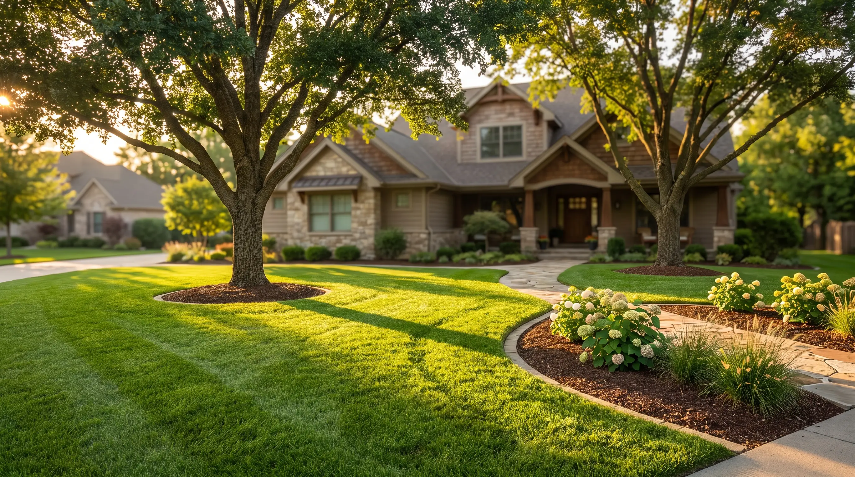 Mature shade trees over a well-kept Rochester Hills home