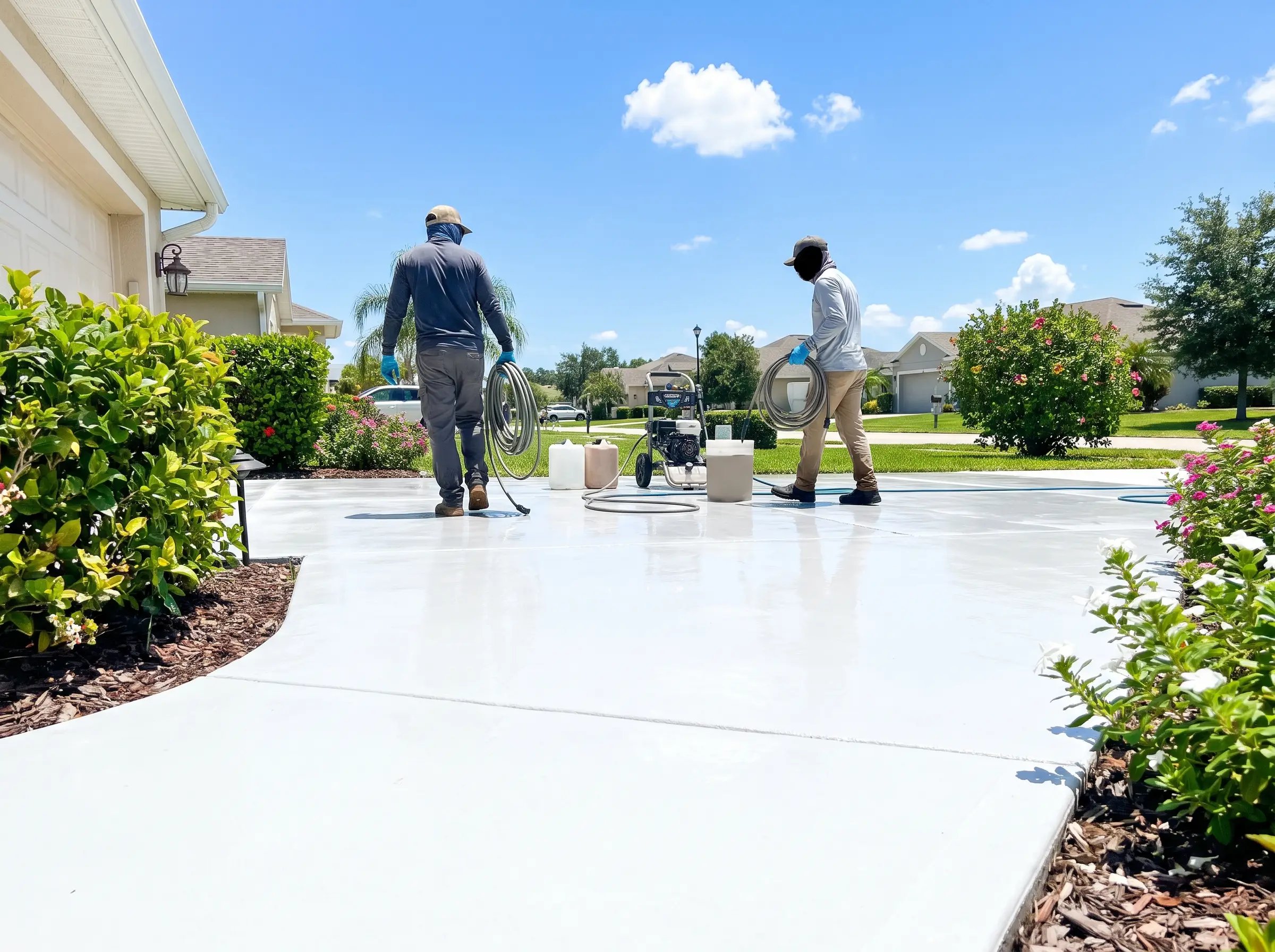 Commercial pressure washing in progress