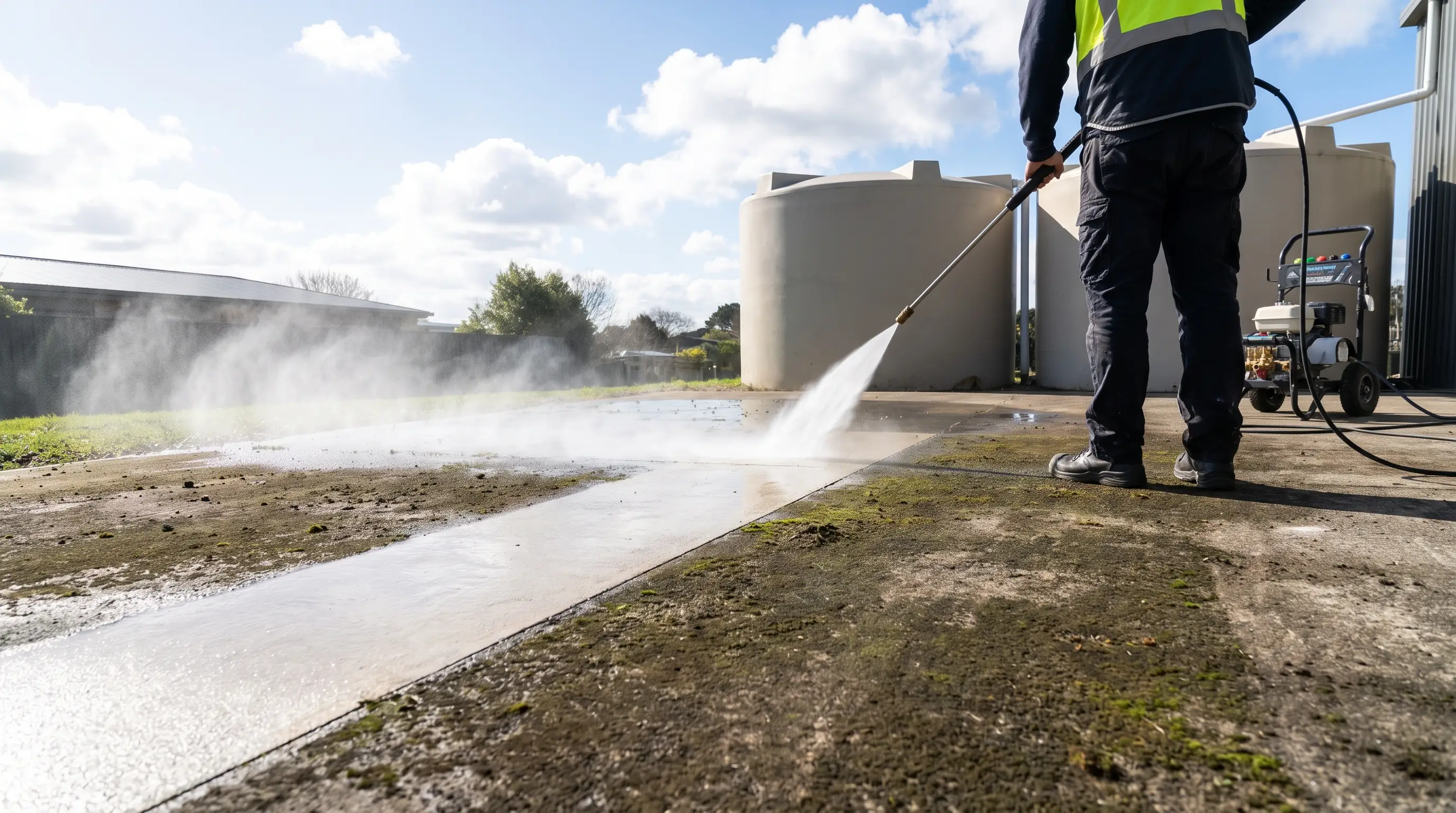 Pressure washing crew on the job