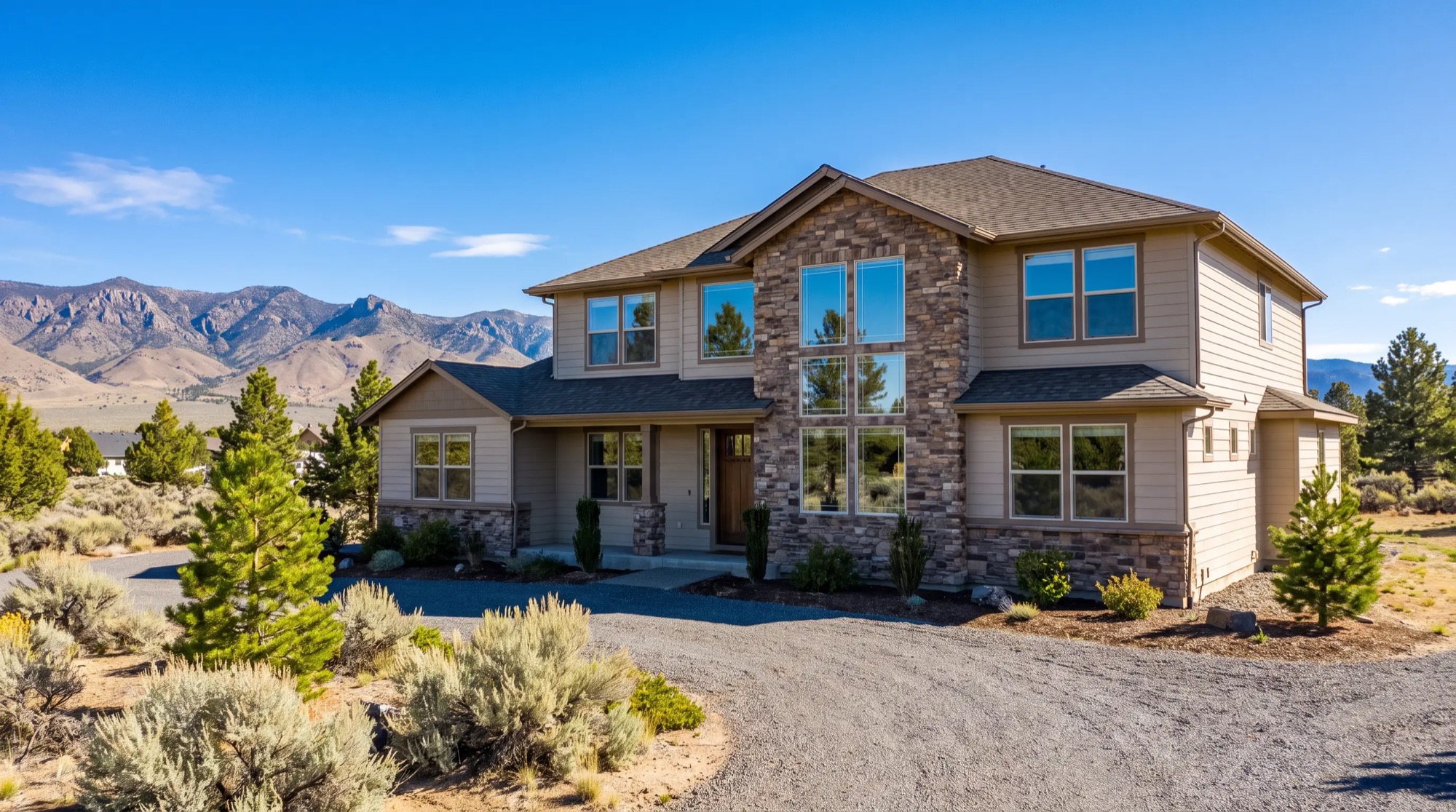 Clean two-story home exterior with spotless windows near Reno, Nevada