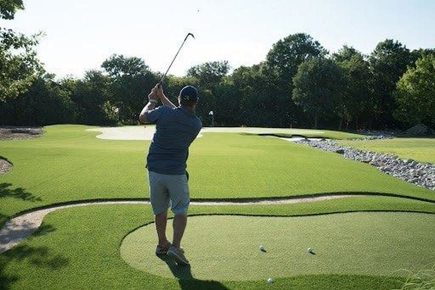 Golfer on an artificial putting green