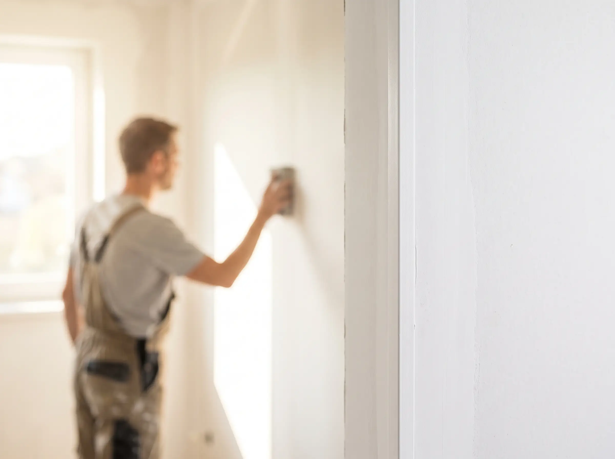 Plasterer troweling a wall on a jobsite