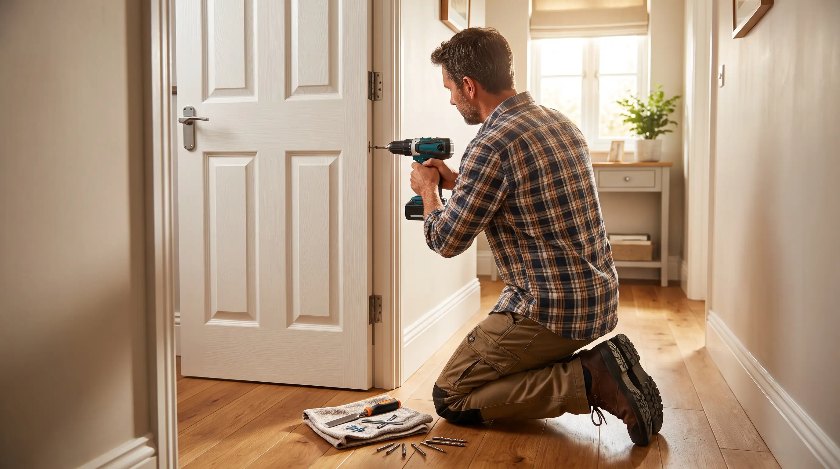 Handyman making a repair inside a home