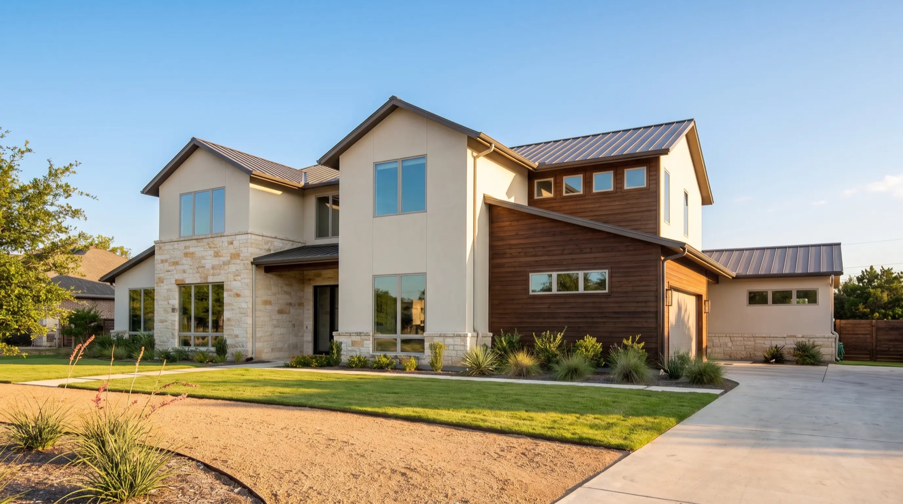 Clean home exterior with clear gutters