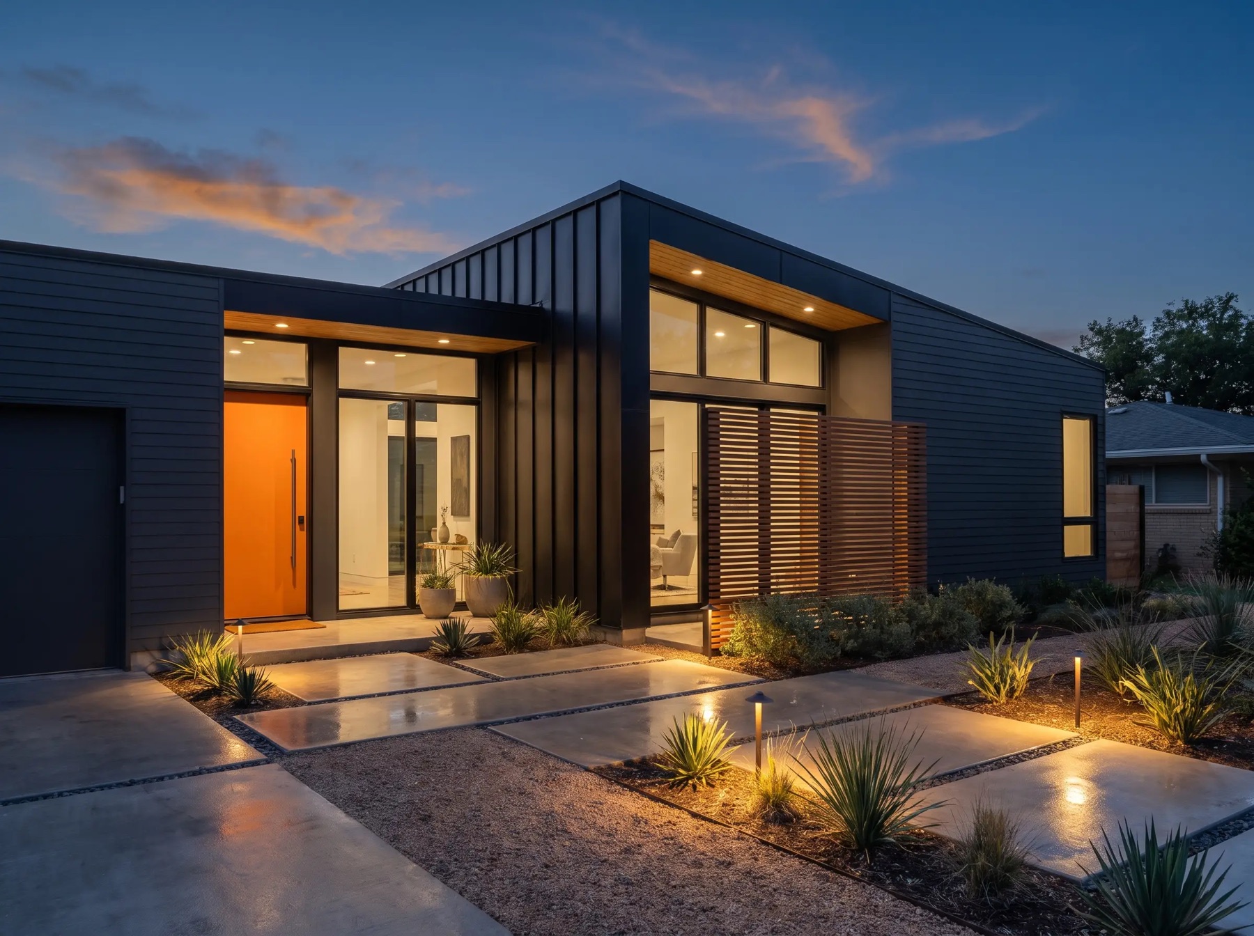 Freshly cleaned modern home exterior and driveway