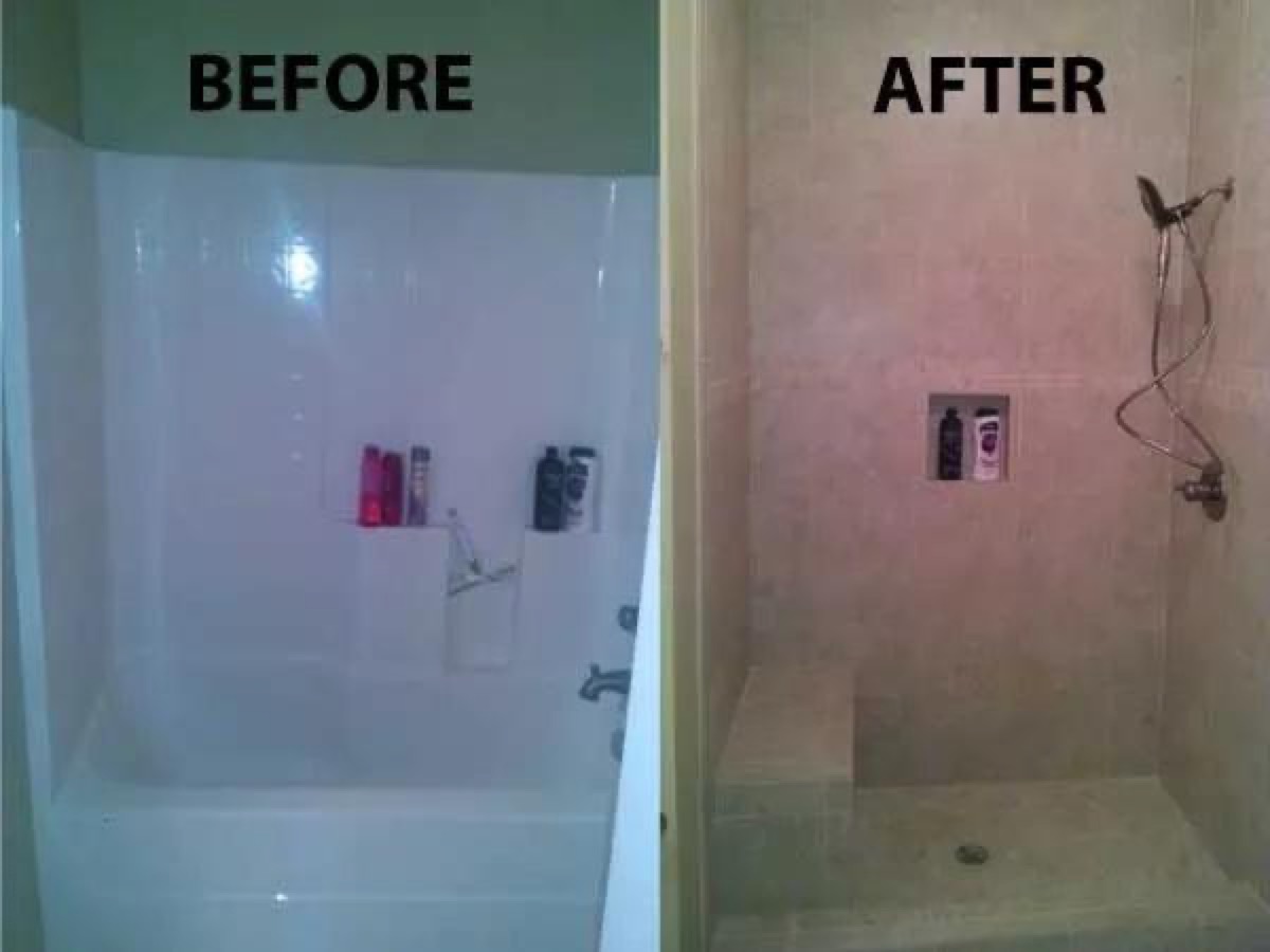 Before and after shower repair