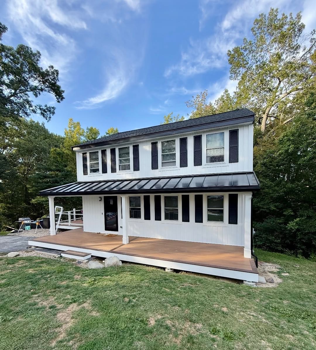 Finished home exterior with new porch