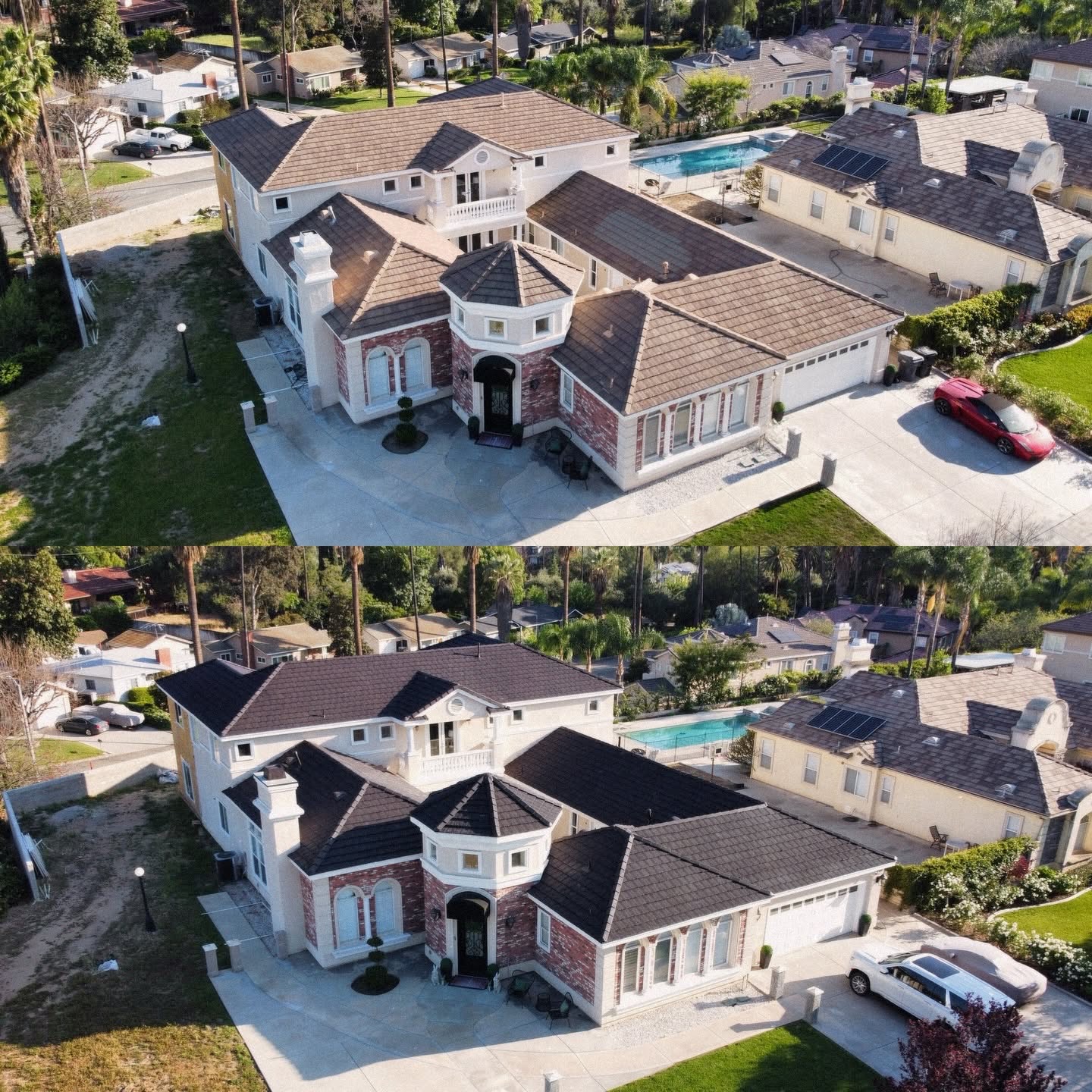 Tile roof coating, before and after
