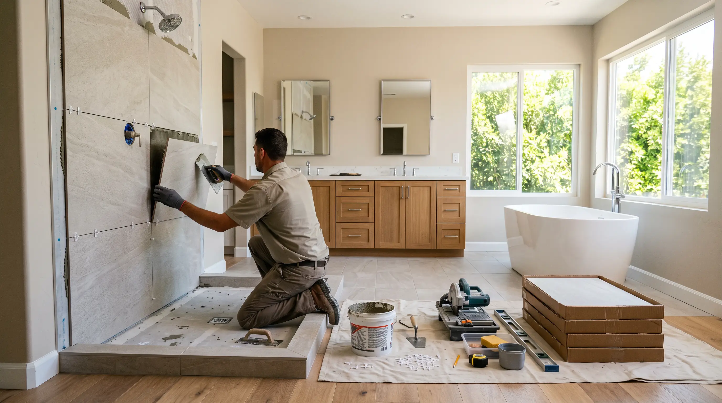 Remodeling crew working inside a home