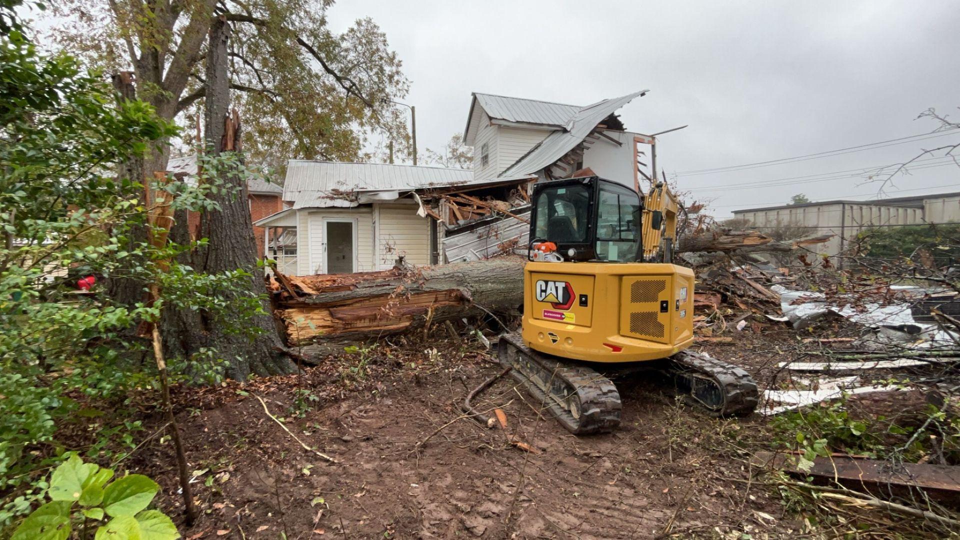 Excavator clearing a demolition site near Sumter, SC