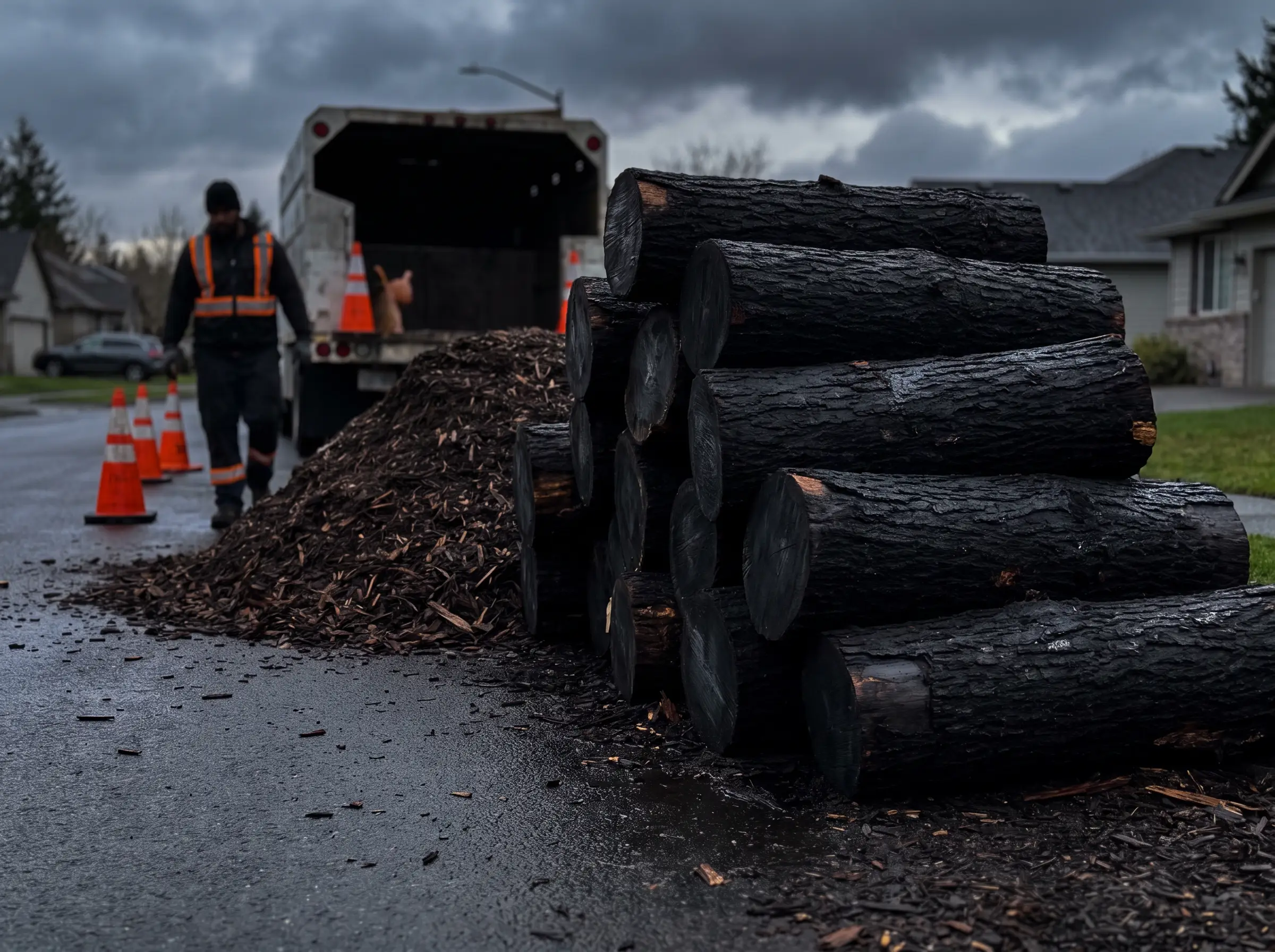 Sectioned logs after a removal