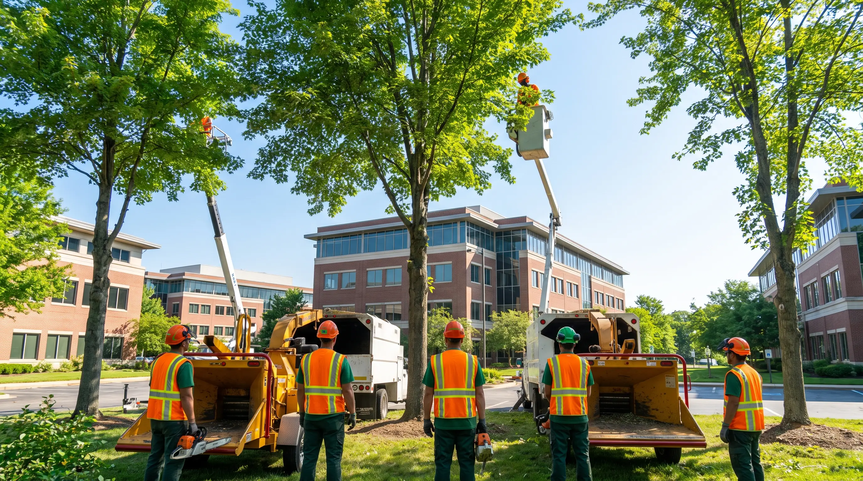 Commercial tree service crew at work
