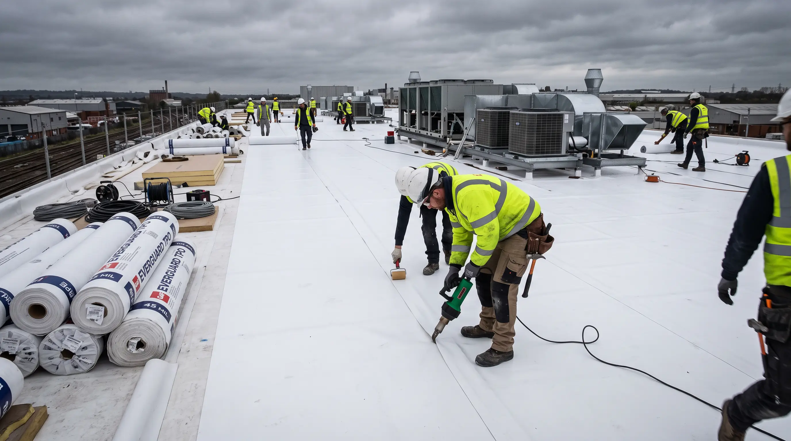 Commercial roofing in progress
