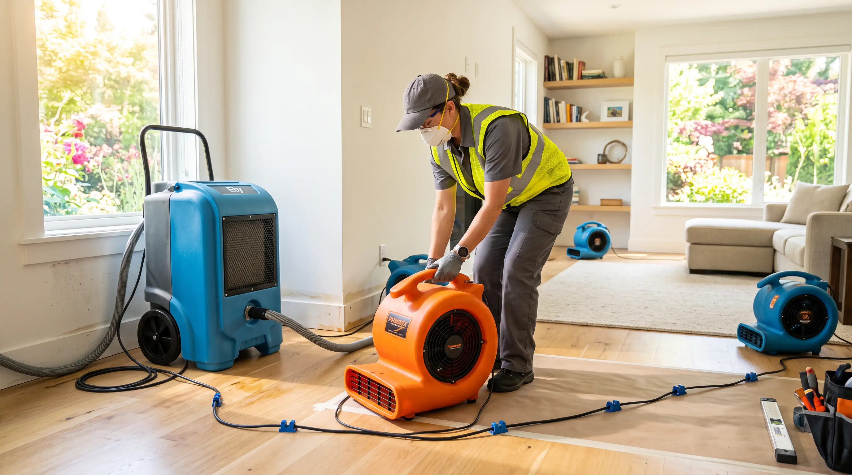 Technician deep cleaning a carpet in a home