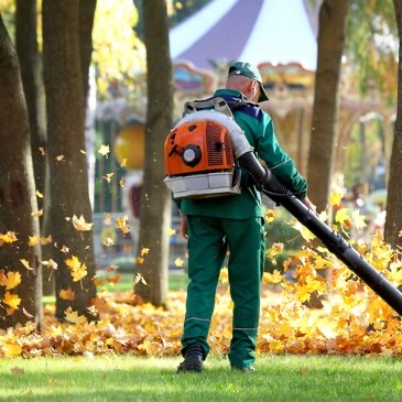 Sprinkler system watering a lawn