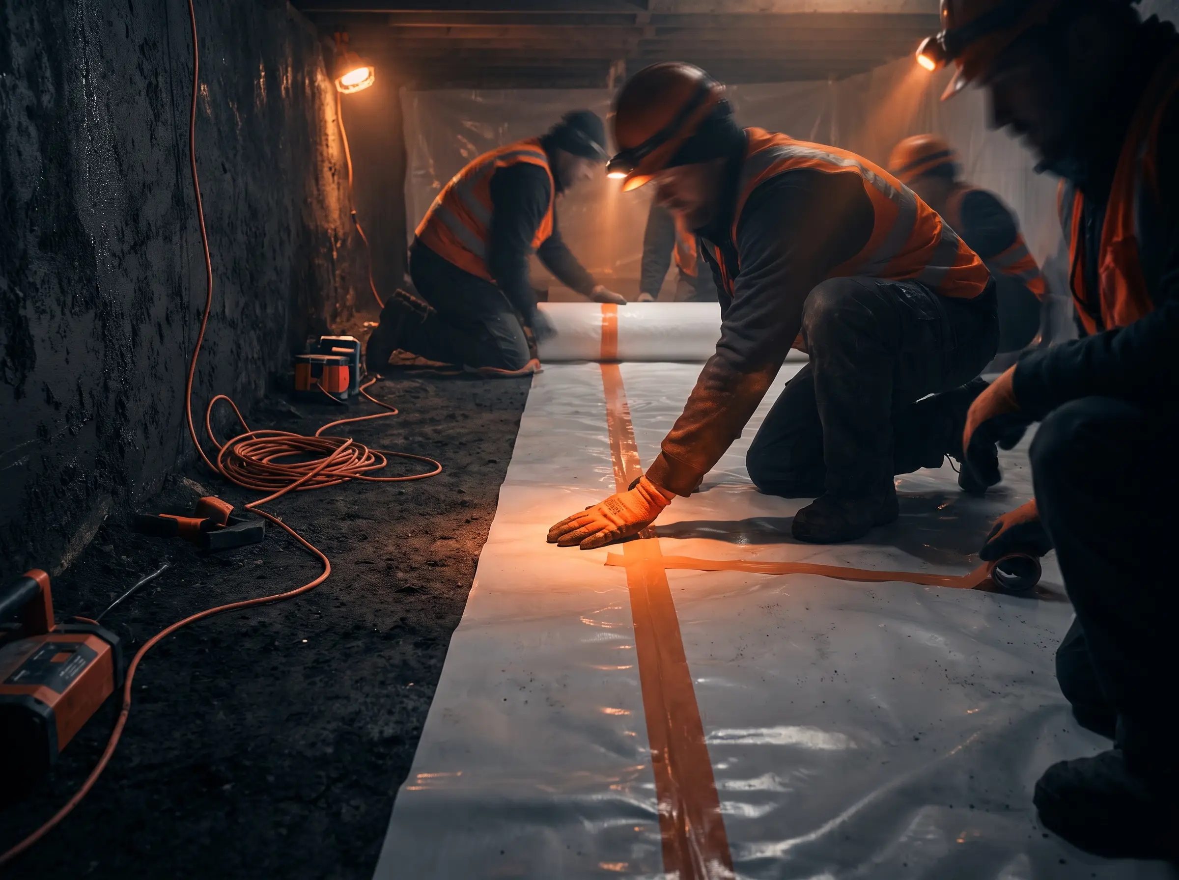 Crew working on a build