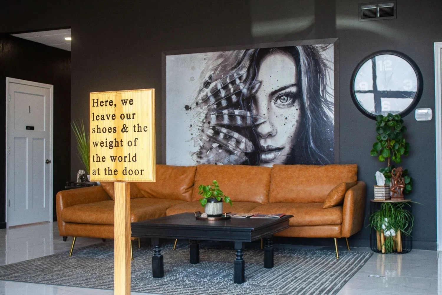 The warm, welcoming front lobby at The Healing Agenda in Eau Claire
