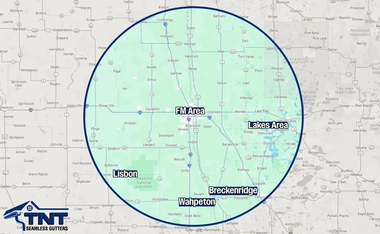 TNT Seamless Gutters service area map