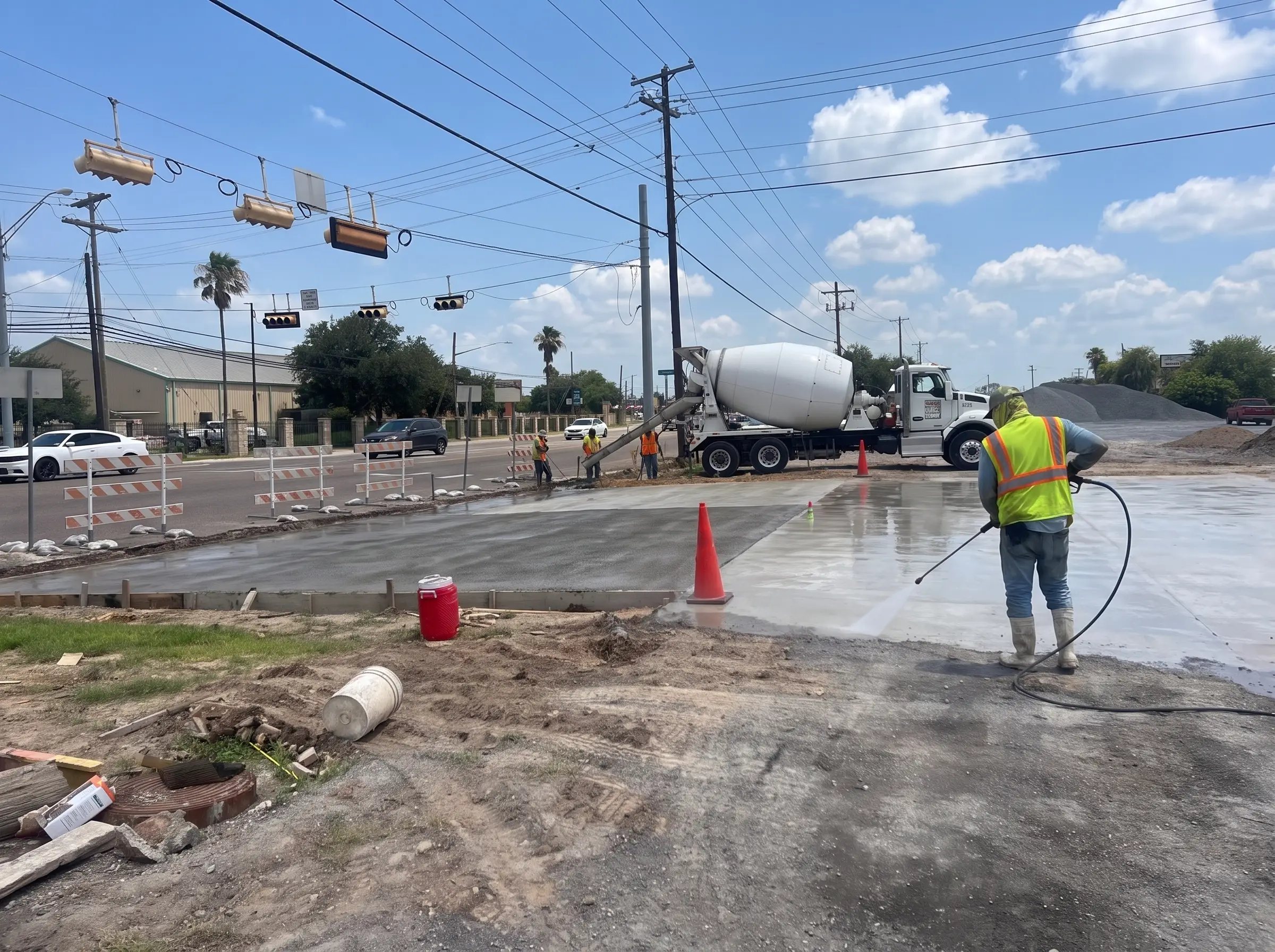 Commercial building exterior being washed