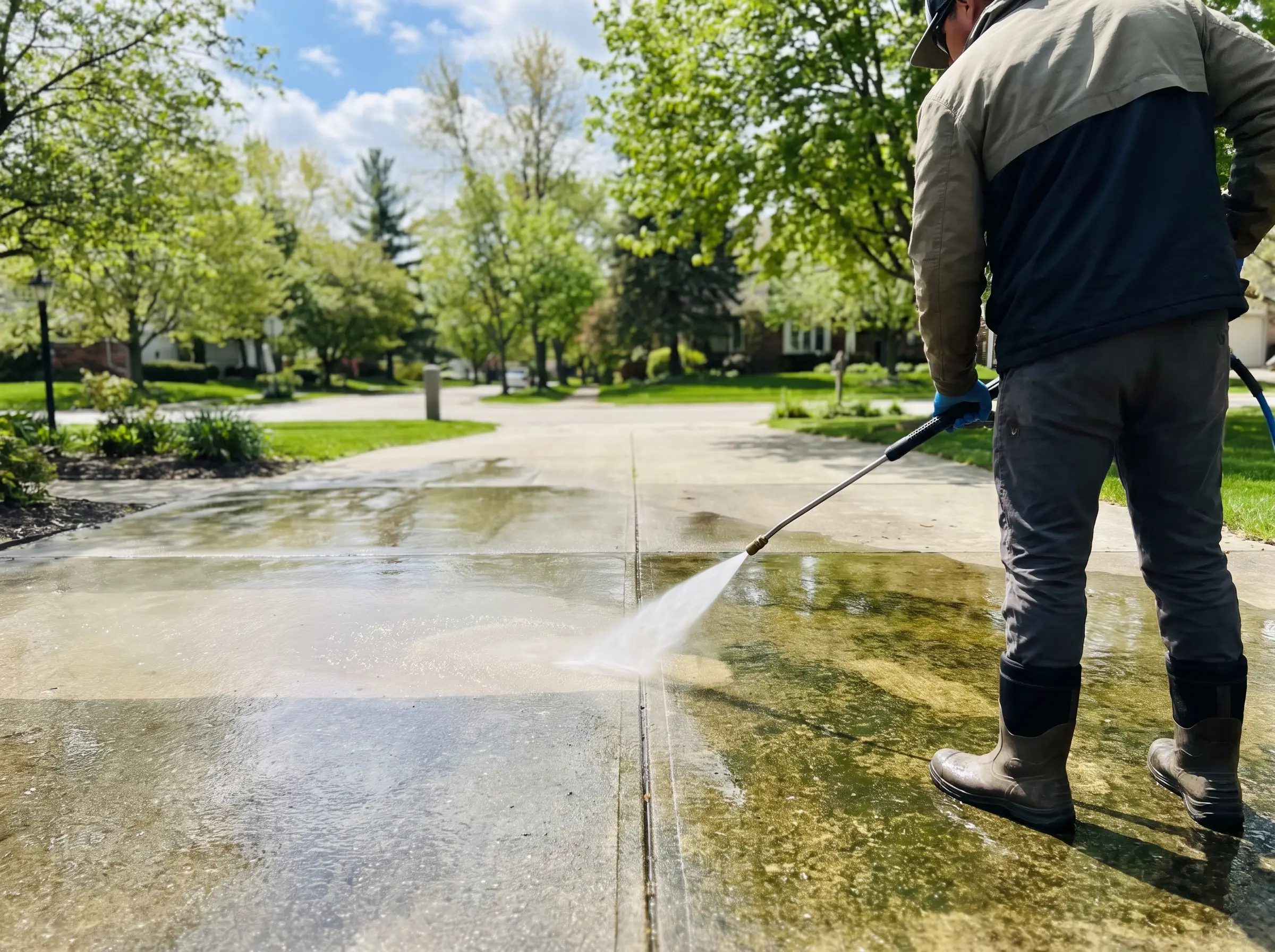 Driveway being pressure washed