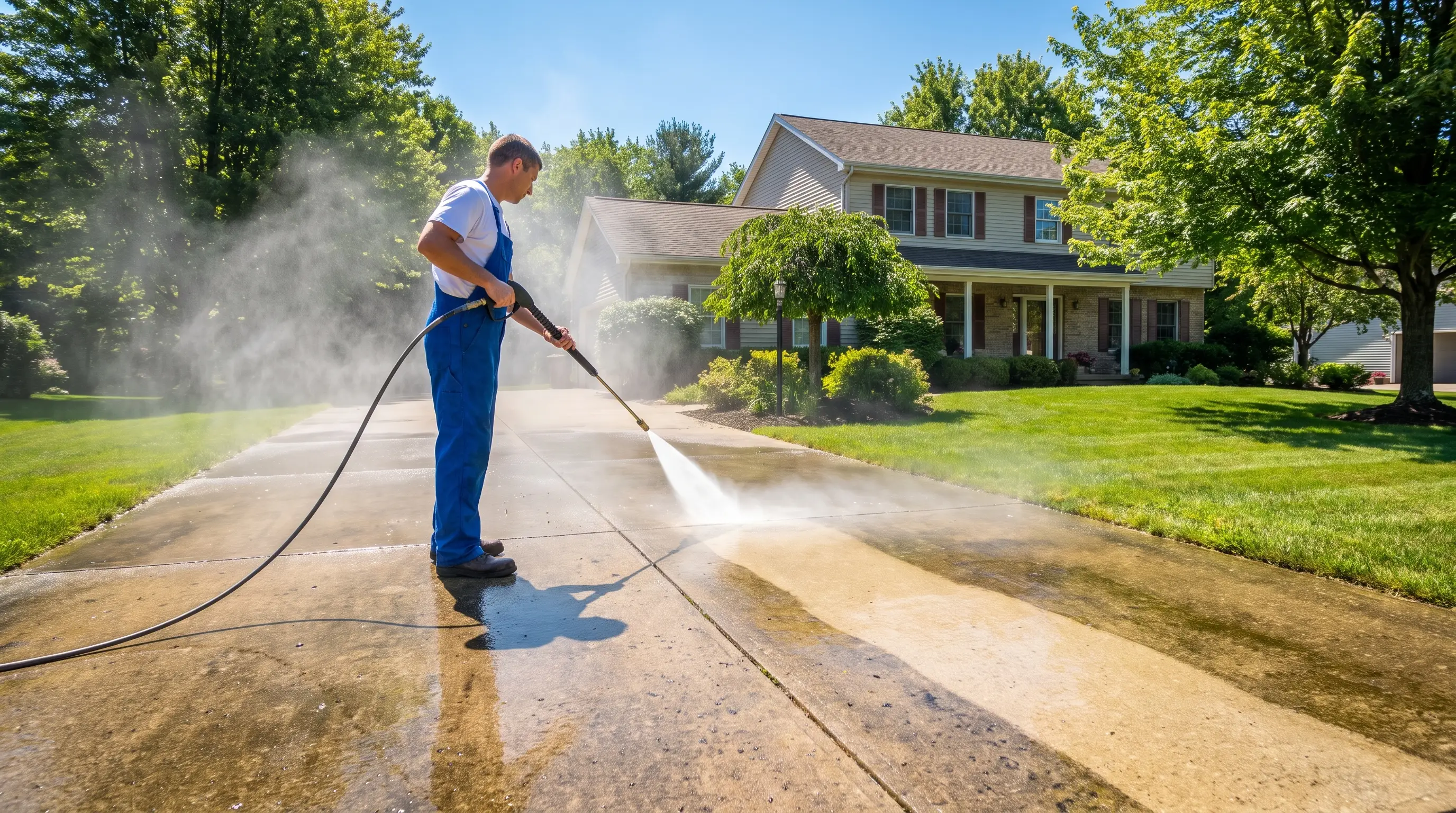 Pressure washing crew on a job