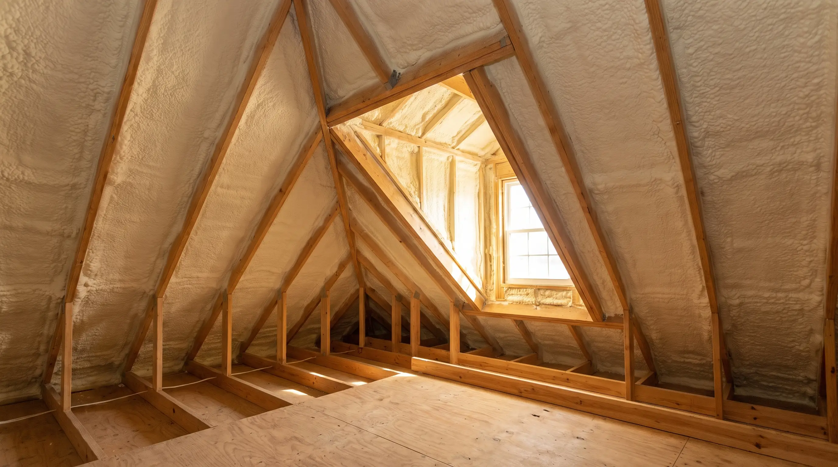 Spray foam insulated attic sealed to the roofline