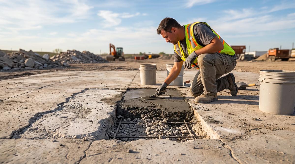 Cracked concrete being repaired with fresh concrete