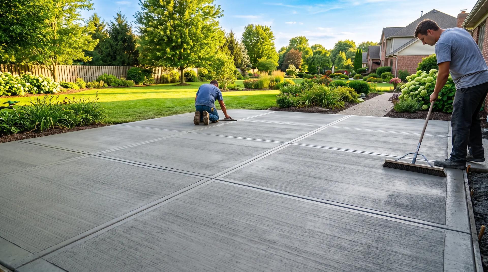 Broom-finished concrete patio with clean control joints